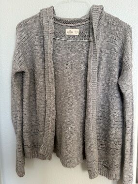 Hollister Light Gray Open-Front Knit Cardigan
